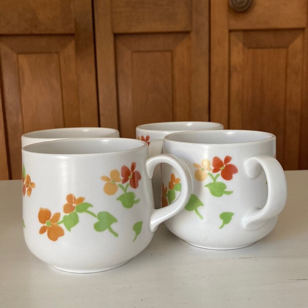Vintage Noritake “Happy Days” Progression China Cups & Saucers, Service for 4